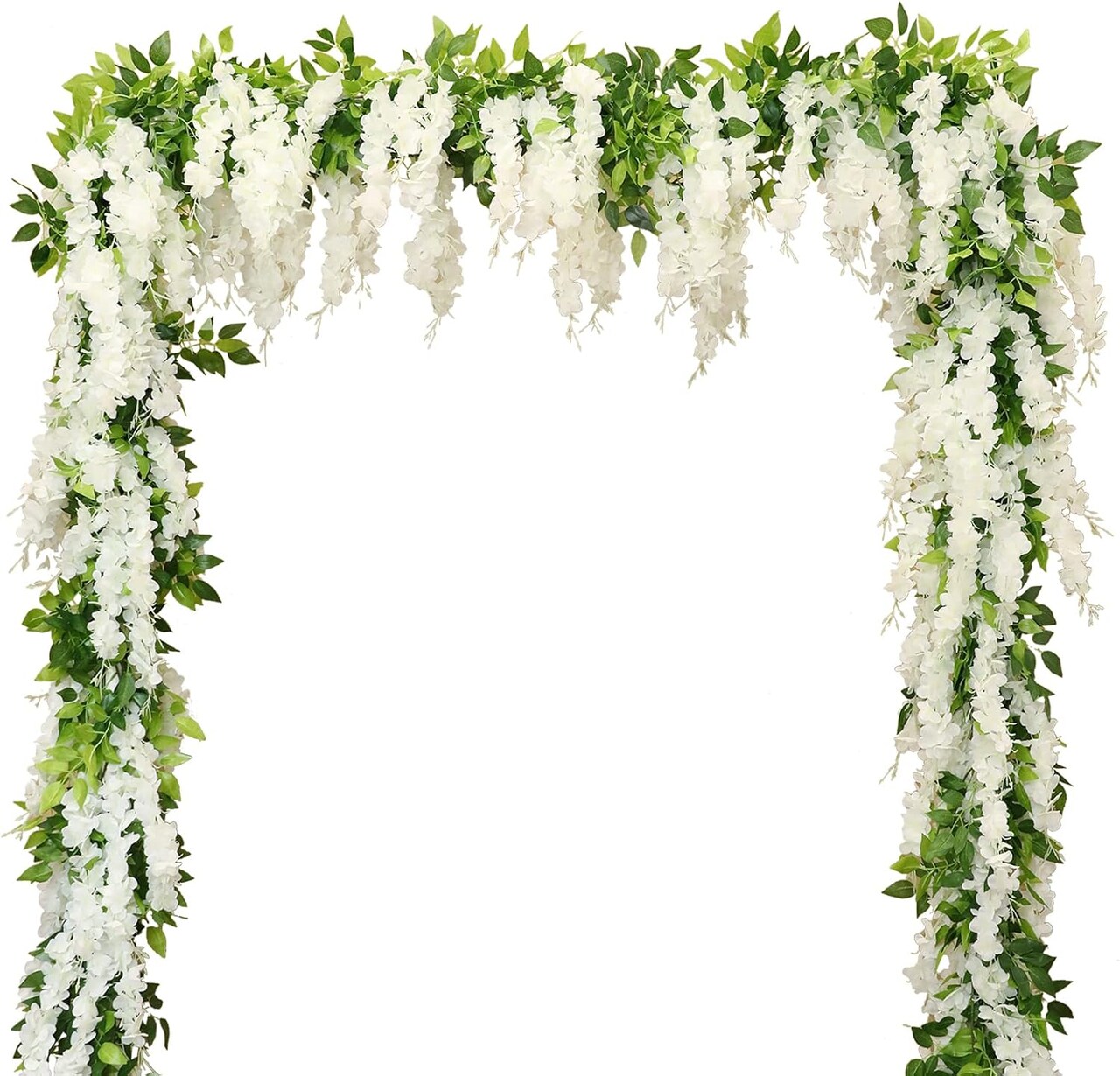 4 Pcs White Wisteria Artificial Flower Garland – 7.2 ft Silk Faux Vines for Home, Garden, Wedding Ceremony & Outdoor Arch Décor